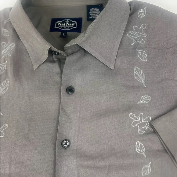 Nat Nast Luxury Originals Mens Shirt Large  Embroidered Panel Zinc Silk  Cotton - Picture 4 of 12